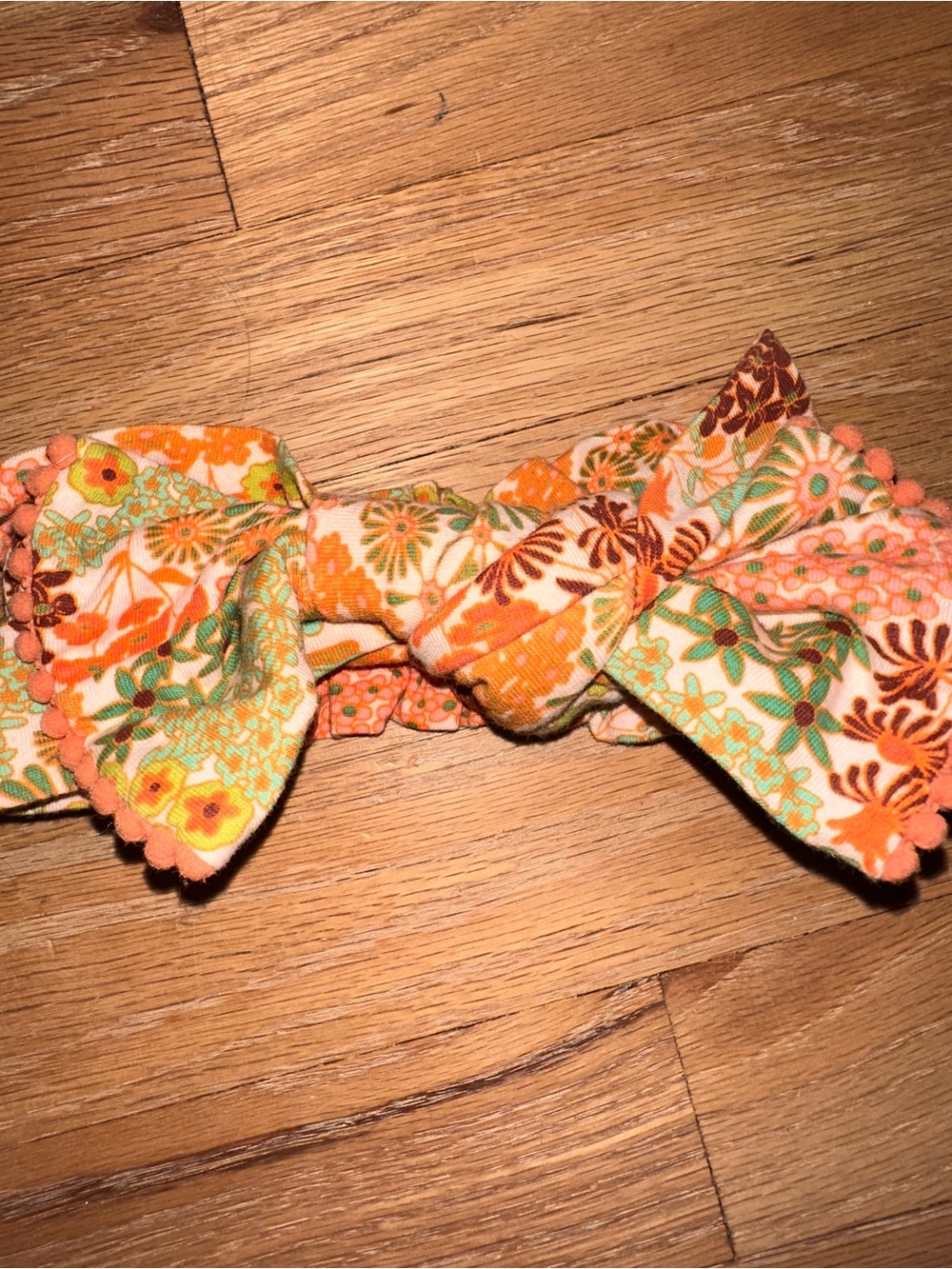 kate quinn Orange Floral Knot Headband with Green Accents ORGANIC COTTON